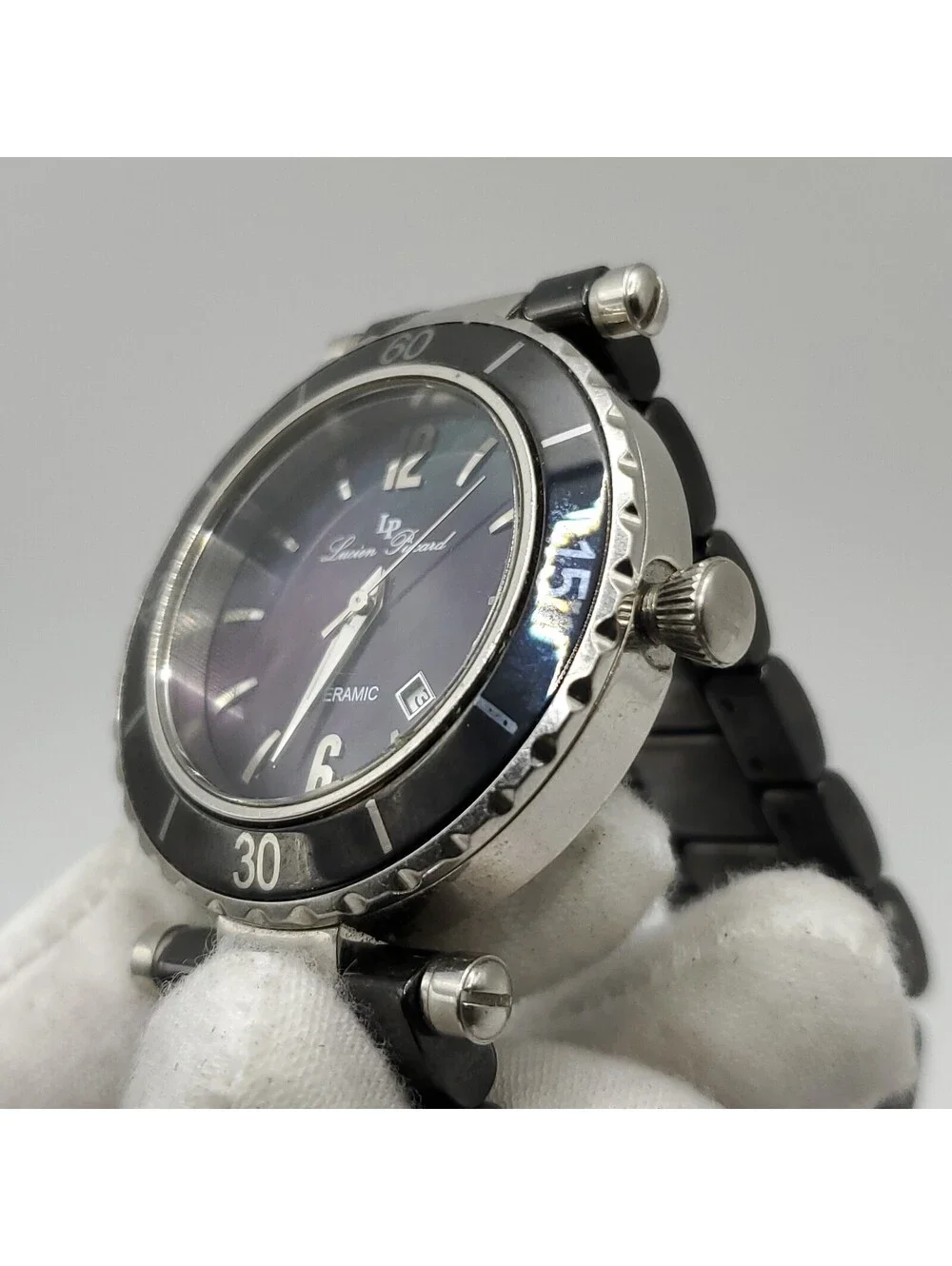 Lucien Piccard Ceramic La Tournette Watch Womens New Battery Abalone Dial 38mm